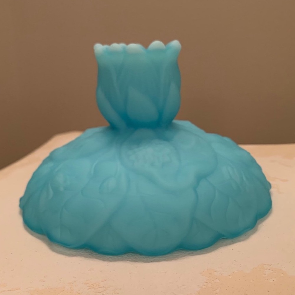 Fenton Satin Blue Water Lily Candle Holder